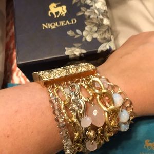 Niquea.d gold, pale pink and crystal bracelet.